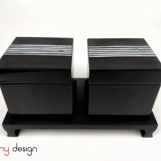 Set of 2 square black boxes 9cm included with stand